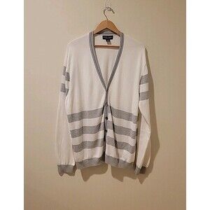 Brooks Brothers Cardigan Men's 2XL Supima Cotton Long Sleeve Gray/White Stripe